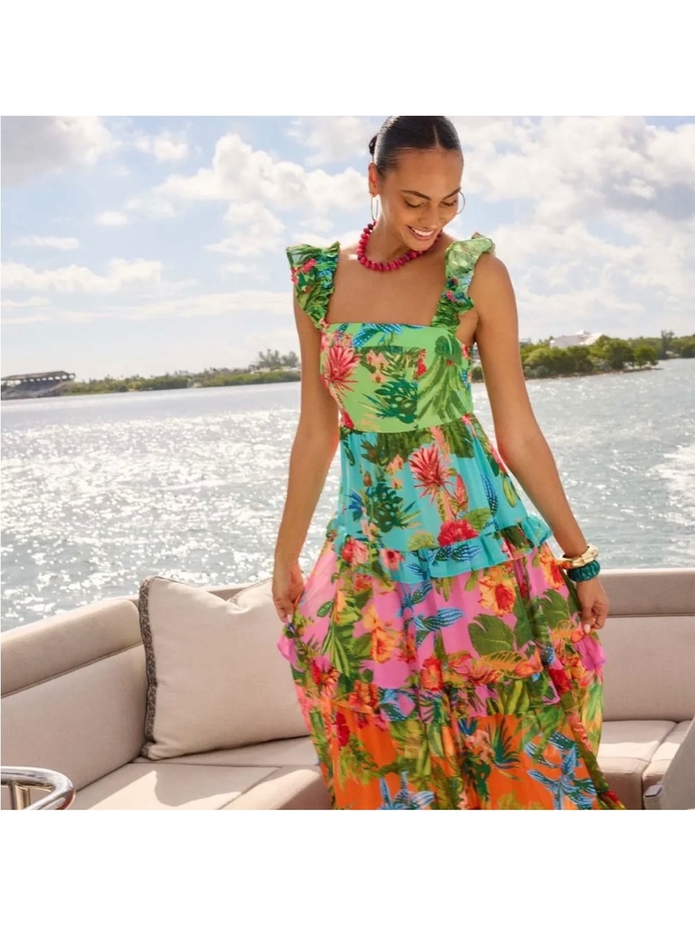 Avara Ivy Multi Floral Tiered Maxi Dress xs
